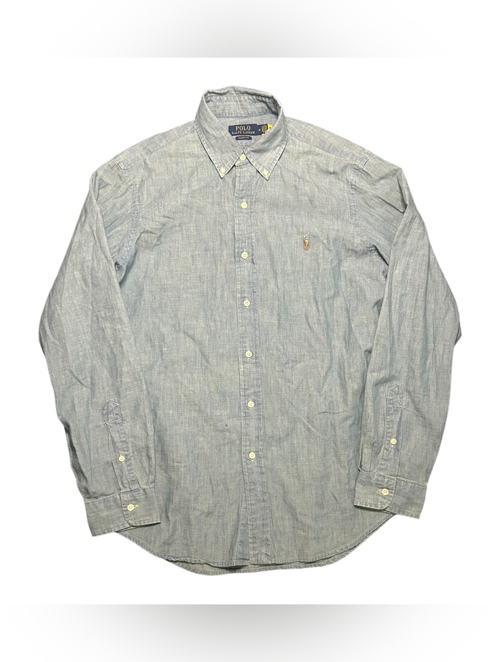 Polo Ralph Lauren Shirt Mens M Blue Chambray Classic Fit Button Down Long Sleeve